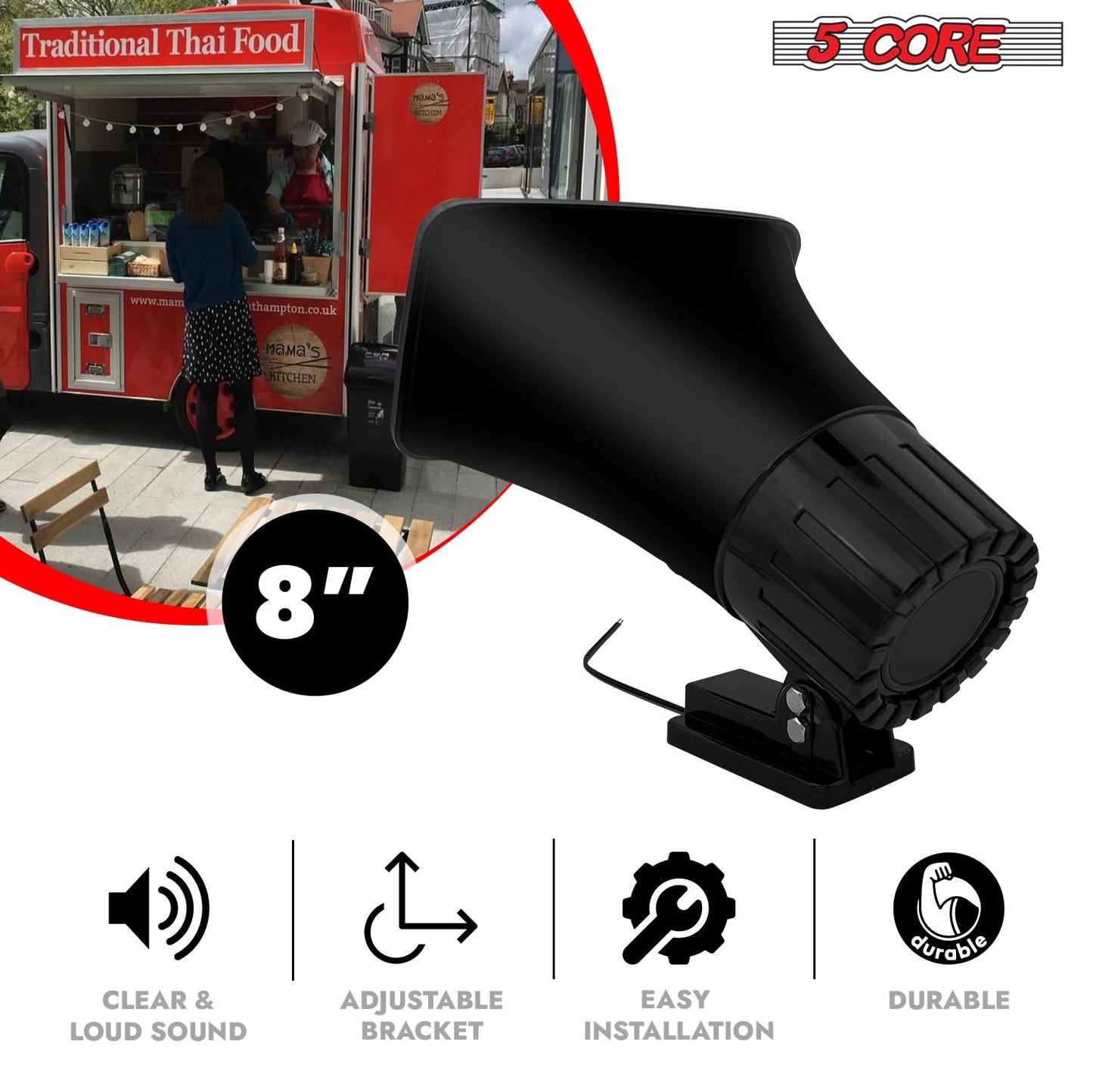 5 Core PA Speaker 5 x 8" 65W Bull Horn Loud Audio Outdoor Speakers System 8Ohm Reflex Megaphone-4