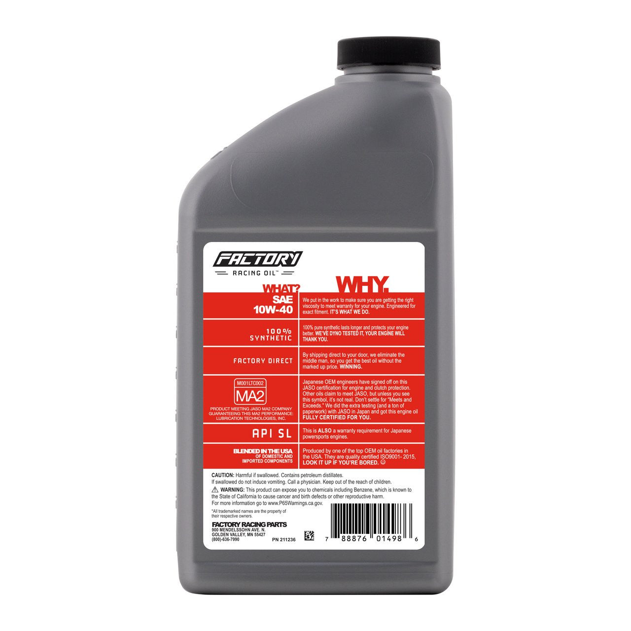 Factory Racing Parts SAE 10W-40 2 Quart Oil Change Kit For Honda NSS300 Forza, SH300i-2