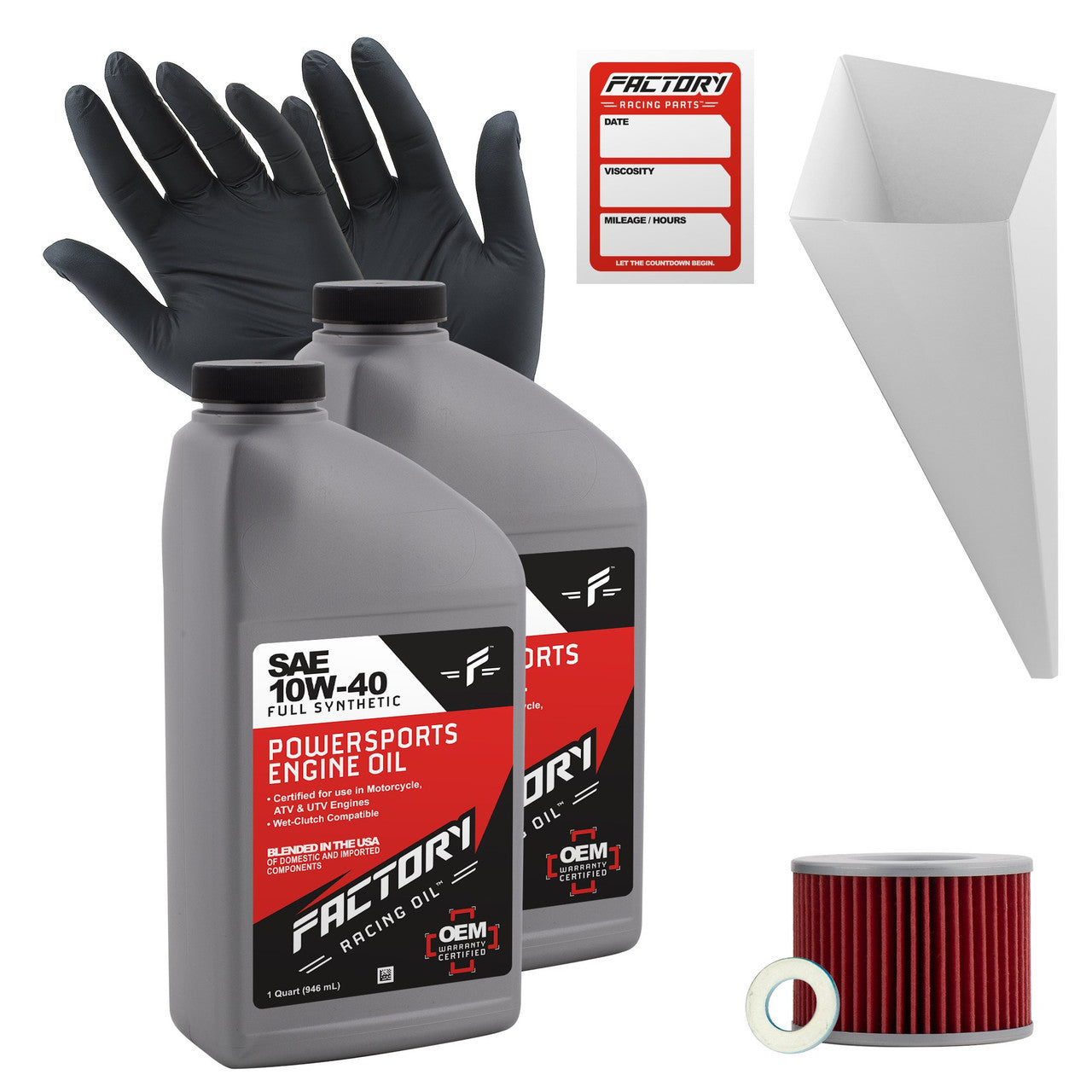 Factory Racing Parts SAE 10W-40 2 Quart Oil Change Kit For Kawasaki EL250B EX250-0