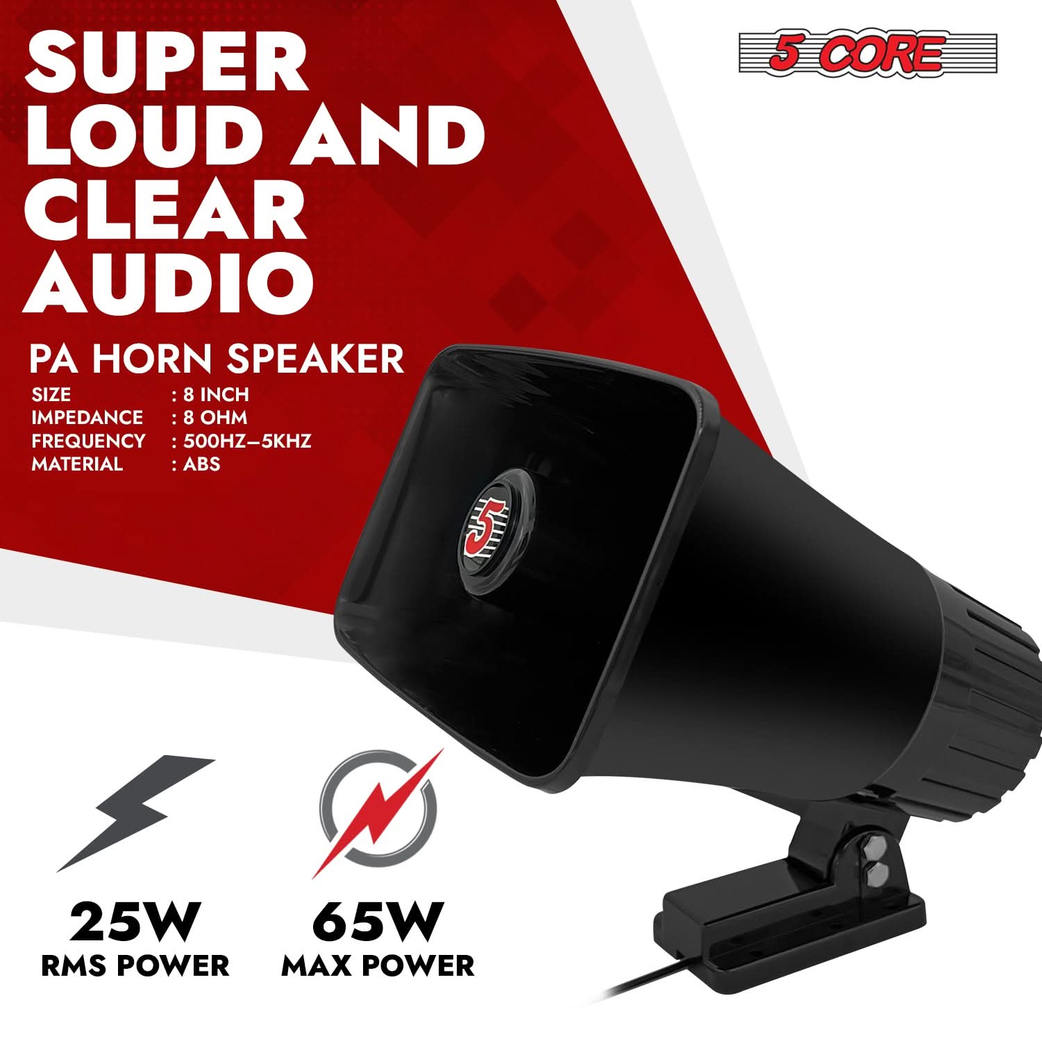 5 Core PA Speaker 5 x 8" 65W Bull Horn Loud Audio Outdoor Speakers System 8Ohm Reflex Megaphone-1