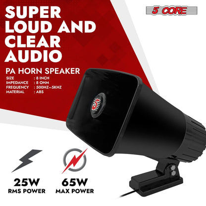 5 Core PA Speaker 5 x 8" 65W Bull Horn Loud Audio Outdoor Speakers System 8Ohm Reflex Megaphone-1