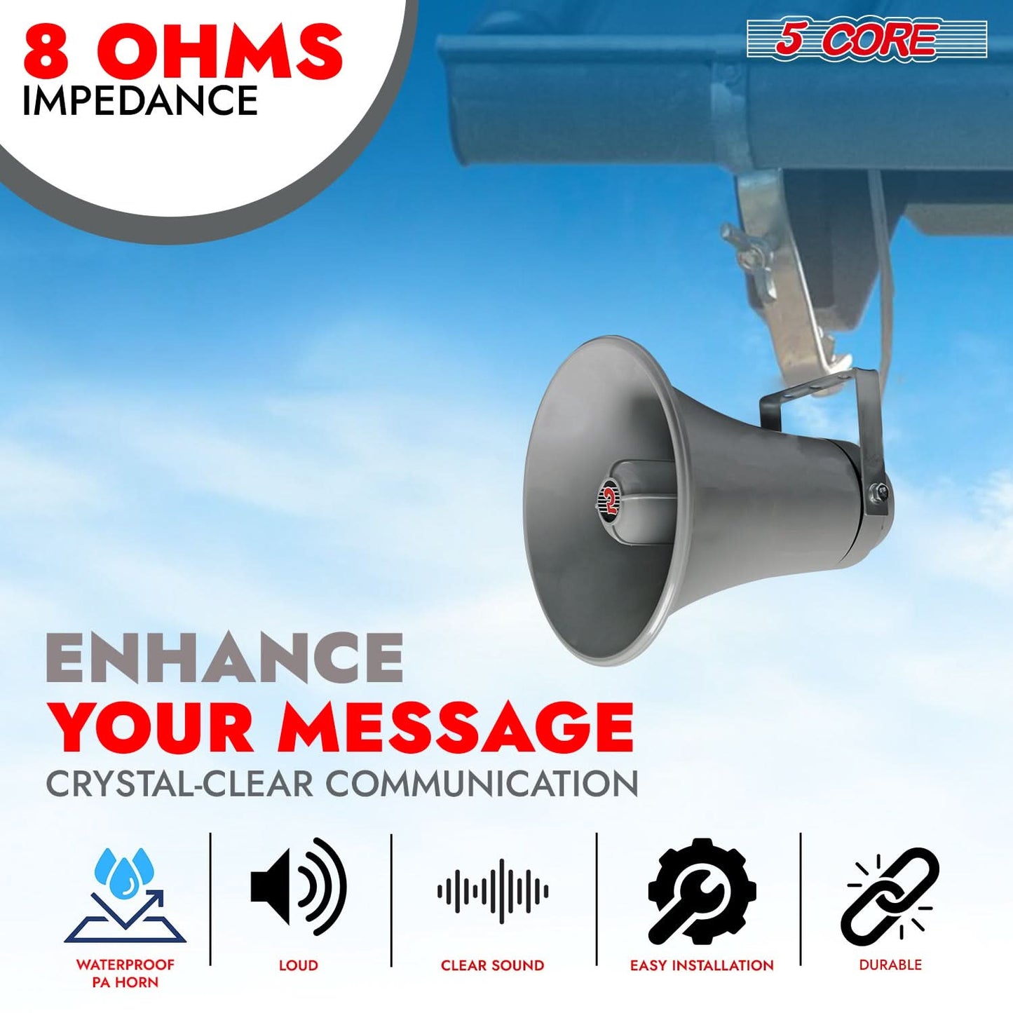 5Core PA Horn Loud Speaker 9 Inch Outdoor Indoor 20W 8 Ohm Multi Purpose Loudspeaker-2