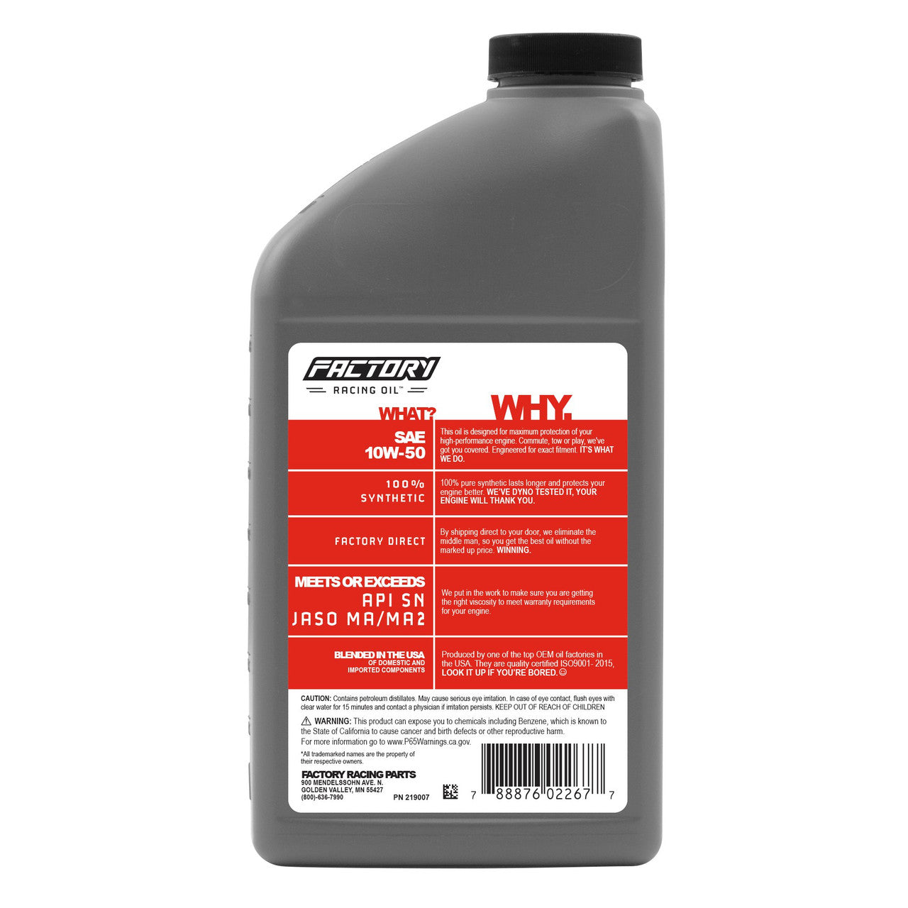 Factory Racing Parts 10W50 Oil Change Kit compatible with Husqvarna 701 Enduro/Supermoto, Svartpilen 701, Vitpilen 701, and KTM 690 Duke/R - 2 Quarts-3